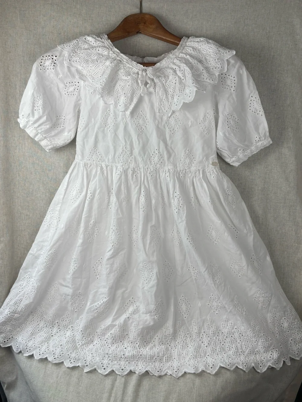 White Eyelet 100% Cotton Eyelet Lace Dress Girls Size 10 Heirloom Garden Party